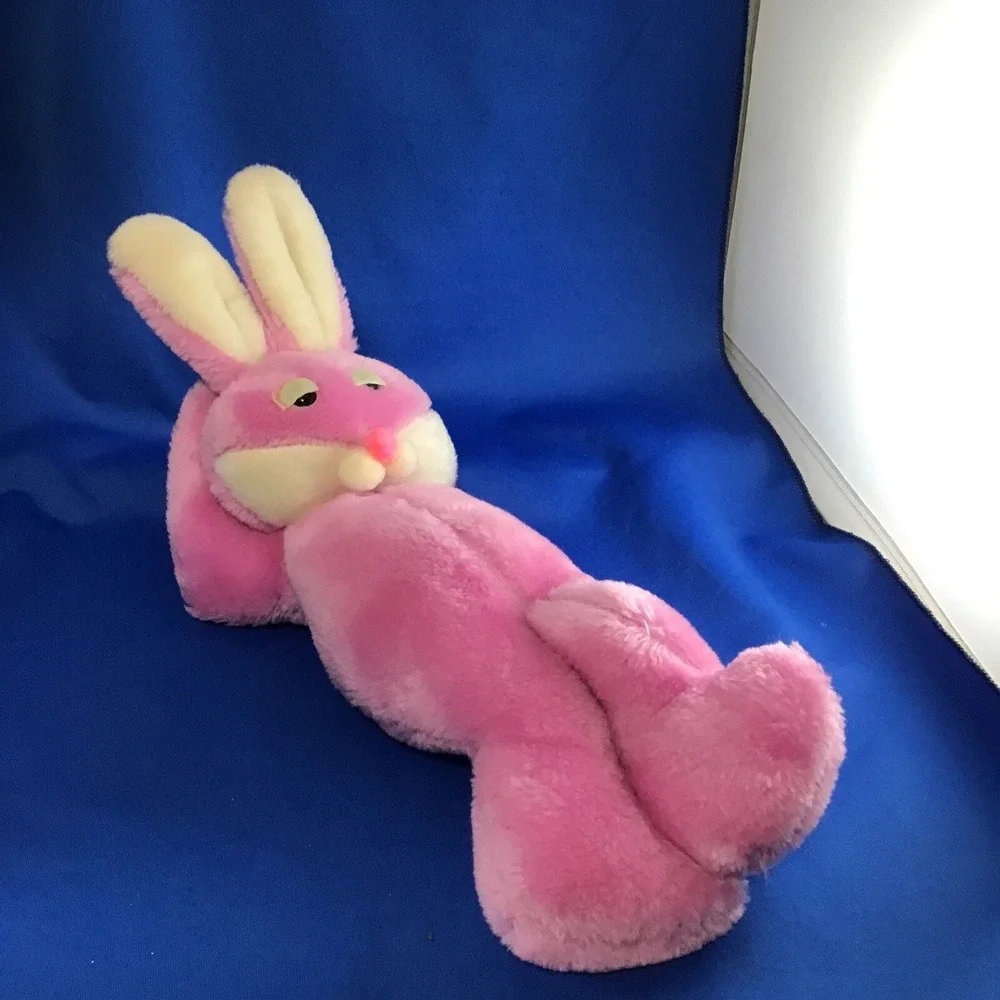 Vtg SUPERIOR TOY & NOVELTY Lounging Pink Bunny Rabbit STUFFED ANIMAL PLUSH 12